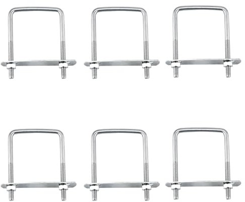 Vexran Pernos en U M6, 6 Piezas Tornillos en U Acero Inoxidable, Perno en Forma de U, Pernos en U Cuadrados con Placa de Marco y Tuercas, Para Jardines, Instalación de Autocaravanas