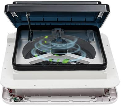 WAPHOERTE Ventilateur d'arrivée de caravane 12 V avec lumière LED et capot de toit, ventilateur silencieux pour camping-car, 28 x 28 cm