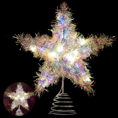Cima de árbol de Navidad con estrella, gran estrella de árbol, LED estrella de Navidad con luz, estrella de Navidad decorativa con luces, adorno luminoso de árbol de Navidad para decoración de árbol