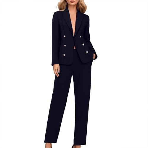 Traje Elegante para Mujer Curvy Formal Completo Blazer Business Monocromo Ligero Chaquetas y Pantalones de Moda para Bodas y Fiestas Conjunto de Traje para Oficina Trabajo Mangas Largas Traje de