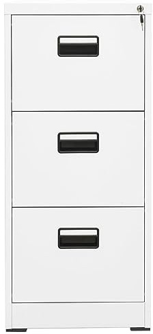 IKAYAA Classificatore schedario in Metallo Schedario da Ufficio Armadio da Ufficio Armadietto per Archivio Schedario Portadocumenti con 3 cassetti in Acciaio-Bianco-46 x 62 x 102.5 cm