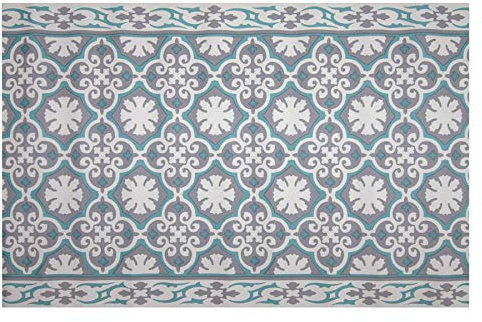 Friedola PVC Küchen-Läufer Vintage - Grau-Grün, 65x180 cm, Rutschfester Vorleger, Abwaschbare Küchenmatte