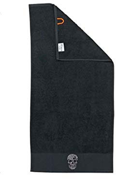 Bonvionn 2er Set Handtücher mit Strassstein Applikation - Done Black Line Stone Krone Totenkopf Stern Mr Mrs - Doppelpack 50x100, Größe:Skull_B05, Done:Black 4203