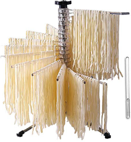 Bugucat Nudeltrockner 16 Pole, Pastatrockner Nudelstände mit 16 Ausziehbare Sprossen für bis zu 2kg Nudeln Tassen Handtücher, Integrierter Transportierstab,Faltbar-Spaghetti-Trockner,Pasta-Trockner
