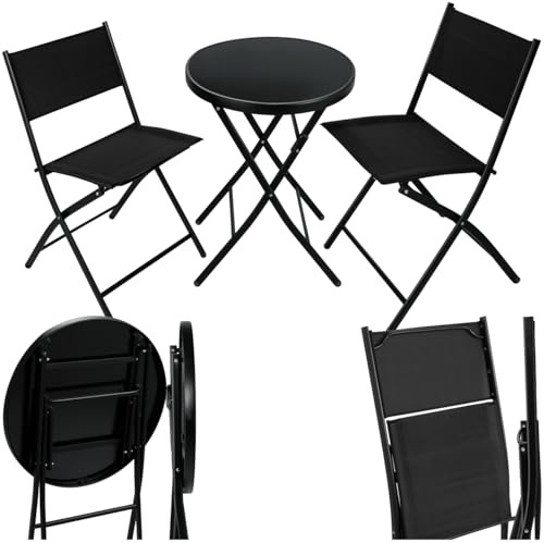 tectake® Ensemble Table Ronde et Chaises Pliantes Table de Bistrot Bar Salon de Jardin Exterieur 2 Personnes, Structure en Acier lâqué époxy, Mobilier de Jardin Amenagement Balcon Terrasse