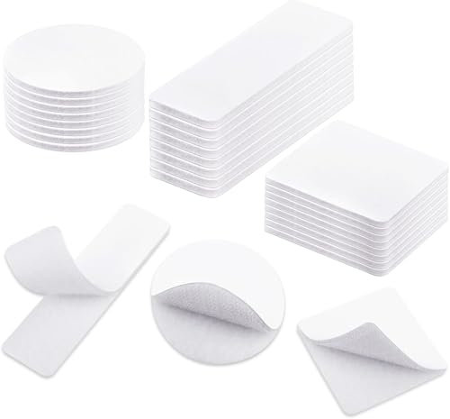 HOMMAND Feltro Adesivo Forte, 24 Pezzi Feltro Biadesivo Hook Loop, Feltro Adesivo Forte Biadesivo, Strisce a Strappo Adesivo, Feltro Autoadesivo Extra Forte, 8 Rettangoli, 8 Quadrati, 8 Tondi, Bianco