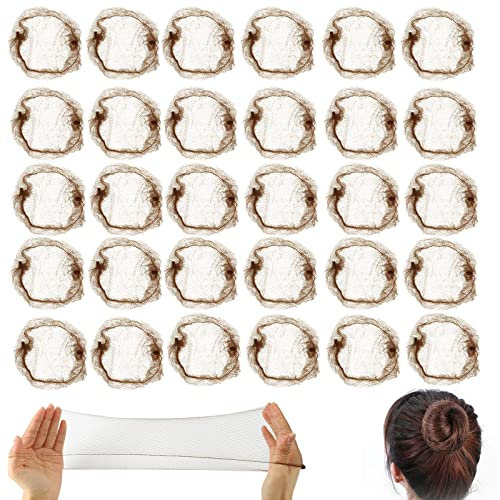 PAEFIU 30 Stück Unsichtbare Haarnetze, Feinmaschig Ballettbrötchen Haarnetz, Haarnetze Elastische für Krankenschwester, Tänzerin, Flugbegleiterin (Kaffee)