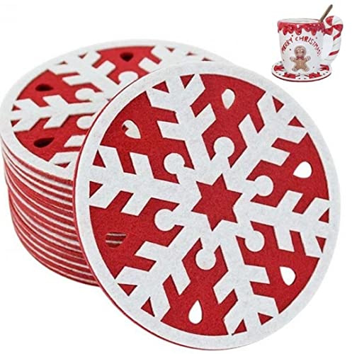 Danlai 20pcs Posavasos De Navidad Copo De Nieve Rojo Posavasos De Fieltro Esteras Tema De Navidad Té Café Esteras Decoración De Cena