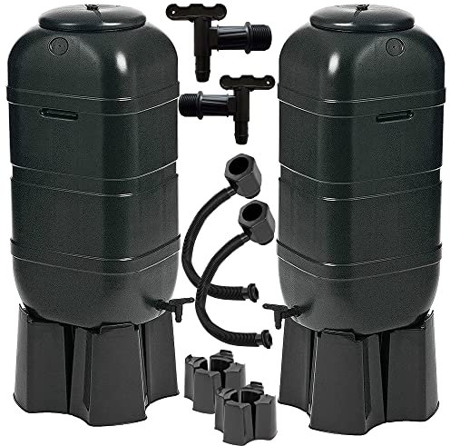 2 Rainsaver Garden Water Butts 100 Litre Tanks Including Taps With Stands and Filler Kits