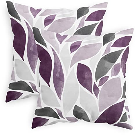 CaliTime Throw Pillow Cases Pack of 2 Cozy Fleece Falling Dahlia Floral Flowers Petals Decorative Cushion Covers for Couch Bed Sofa Farmhouse Decoration 45cm X 45cm Deep Purple Grey