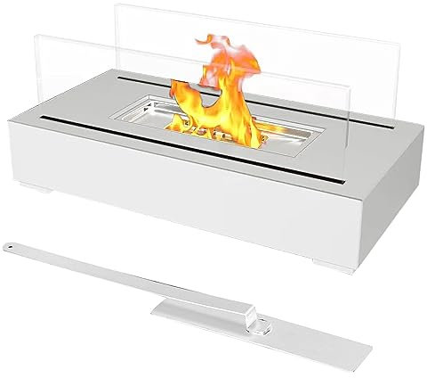 Ethanol Tischkamin, Tischfeuer für Indoor Outdoor, Wärmender Tischkamin, Bio Ethanol Kamin, Bioethanol Tischkamin für Wohnzimmertisch, Balkon, Garten Deko (Weiß)