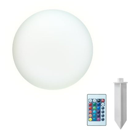 Hi-SHOCK LED Solarlampe für Außen, Solar Kugelleuchte | Solarleuchte für Erdboden, Solar-Technik, kabellose Außenleuchte mit RGB, IP54 | Ø 20 cm | mit Fernbedienung | Memory-Funktion | 16 Farben