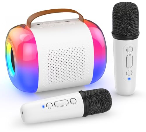 Karaoke Maschine mit 2 Mikrofonen, Tragbare Kabellose Mini Karaoke Maschine füR Kinder und Erwachsene mit Led-Lichtern und Stimmwechsel-Effekt, Geschenk füR MäDchen Jungen