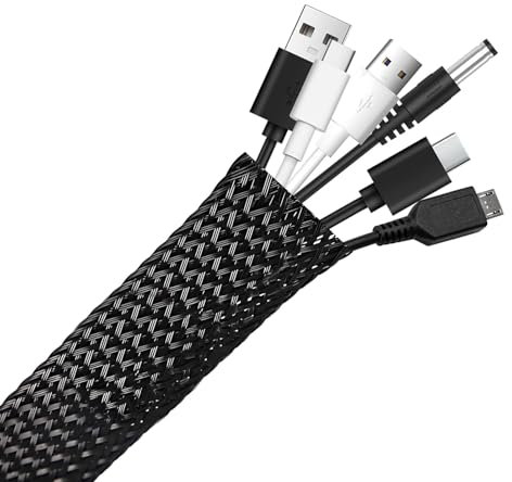 4 Mètres Manchon De Cache Câble Réglable, Manchon de Câble Gaine Cable 12 À 25mm, Résistante Aux Températures Jusqu'À 150°C Idéale pour Câbles Électriques,Audio,Vidéo Et Haut-Parleurs
