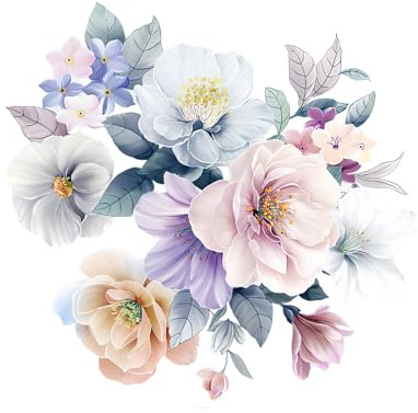 Colexy Fiori Peonia e Grandi Adesivi Murali, Fiore Adesivo Da Parete Decorazione Per Soggiorno Rosa, Adesivi Murali per Camera Da Letto, Decorazione Murale Soggiorno, 44x42cm (D)