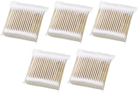 Queenbox 500 Stück doppelseitige Wattestäbchen, Ohrreinigungsstäbchen, Wattestäbchen aus Holz, Wattestäbchen aus Holz zum Reinigen, Schminken