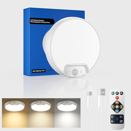 Homelist Plafoniera LED con Sensore di Movimento, Plafoniera Ricaricabile a Batteria Funziona in Modalità Wireless con Telecomando, 3 Temperature di Colore Lampada da Soffitto per Cucina Doccia Bagno