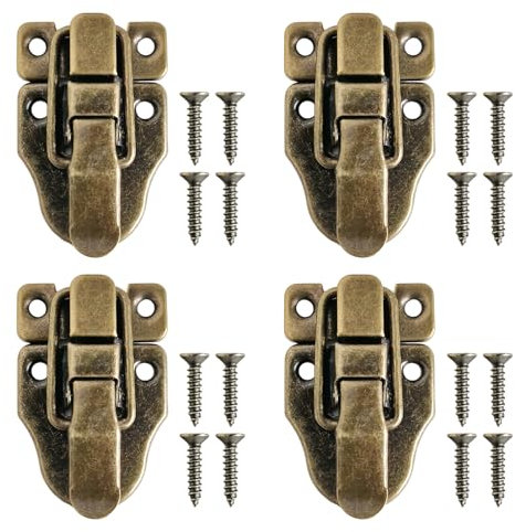 Qaixwuyi 10 pezzi Chiusura della cassa Blocco con cappuccio Serratura con viti Ganci di chiusura decorativi antichi Haspe per casse di legno Armadio Scatola di gioielli