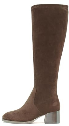 ella Women's Knee High Stretch Fit Wide Calf Memory Foam Insole Block Wood Effect Heel Boots (Brown, UK Footwear Size System, Adult, Women, Numeric, Medium, 5)