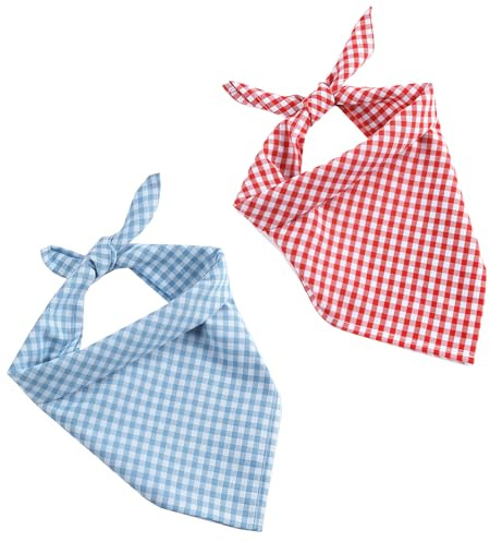 RUGBOL Lot de 2 foulards, accessoires pour femmes et hommes, foulard à carreaux traditionnel 50×50 cm Bandana pour usage quotidien et festivals, fêtes de la bière, Noël (Bleu+Rouge)