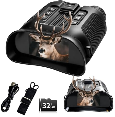 Gafas de visión nocturna para adultos, prismáticos de visión nocturna 4K, zoom 8X y batería recargable de 5000 mAh, pantalla HD de 3 pulgadas y tarjeta de 32 GB, visión infrarroja, prismáticos