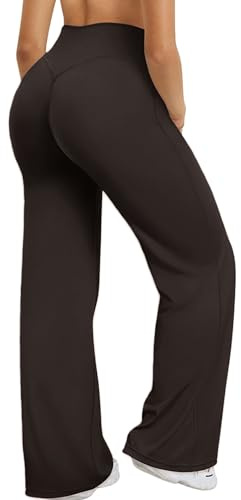 XDSP Pantalons Yoga Femme Taille Haute Pantalon Sport Stretch Élégant Large Pantalon Décontractés Contrôle Ventre Legging Droit Gym Jambe Large Pantalon Confortable de Pilates Jogging Danse Fitness