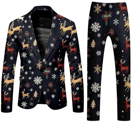 Genérico Traje de Hombre diseño navideño Estampado Chaqueta pantalón Conjunto Elegante colección Invierno Moda Festiva