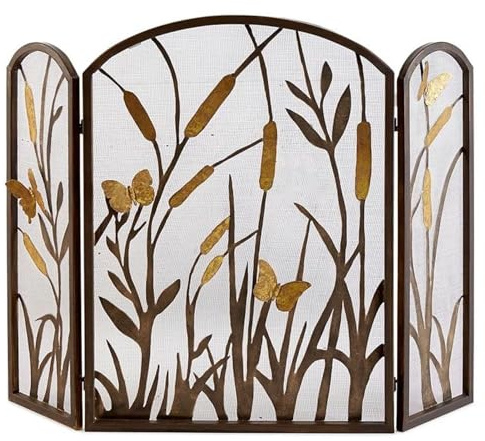 JKGHK Fireplace Screen 3-Panel Safety with Mesh Cover, Foldable Decorative Fire Spark Guard, Metal Spark Guard, Arched Baby Safe Fireplace Fence, for Indoor Decor