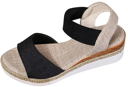 Espadrilles för damer kilklack, kilsandaler damer eleganta strandsandaler platå sommarsandaler bekväma sommarskor andas ankelremmar sandaler gummiband sandalett