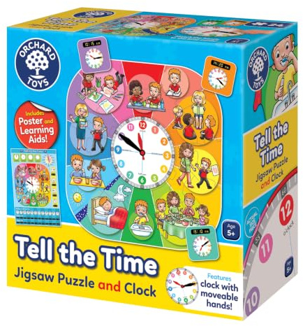 Orchard Toys Tell the Time Puzzle, Educational Early Learning Puzzle for Analogue and Digital Time, Includes Clock, Learning Cards & Poster, Ages 4+, Vibrant Colors