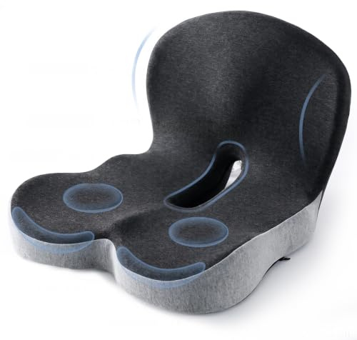Ergonomisches Sitzkissen mit Rückenlehne, Memory Foam Orthopädisches Sitzkissen, Rückenstütze & Steißbein Entlastung, L-förmiges SitzkissenBürostuhl für Bürostuhl, Auto, Gaming-Stuhl, 44x42x32cm