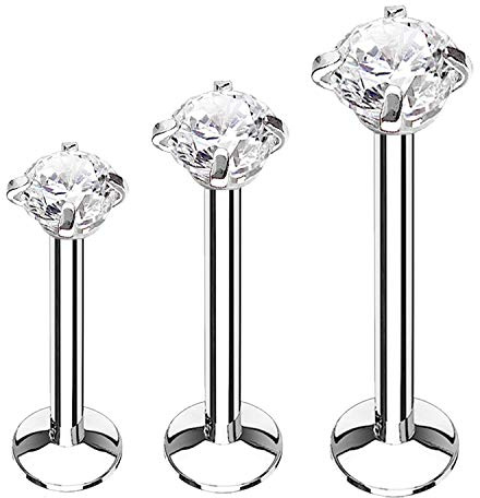 BodyJ4You 3PC Labret Tragus Cartilage 16G Studs, Internally Threaded Surgical Stainless Steel, Helix Lip Monroe Medusa Conch, Versatile Piercing Jewelry