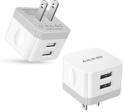 2Pack USB Wall Charger Plug, AILKIN 2.4A Dual Port USB Adapter Power Cube Fast Charging Station Box Base for iPhone 17 16 15 14 13 12 Pro Max SE 11 XR XS, Samsung, Phones Charge Block-White Brick