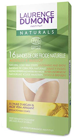 Laurence Dumont Institut 16 Streifen Kaltwachs, natürlich, mit Arganöl/Aloe Vera, beruhigend, Achseln & Trikot
