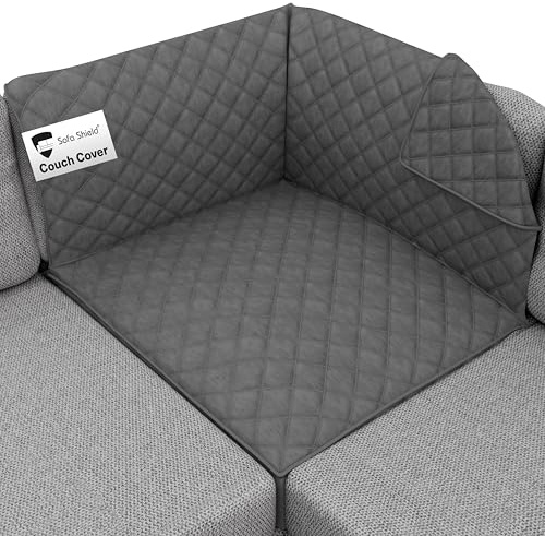Sofa Shield Couch Sectional Covers for Dogs, Reversible Furniture Protector with Strap, Stain and Tear Resistant Cushion Cover, 30x30 inch Seat, Machine Washable Slipcover Pets, Cats, Charcoal