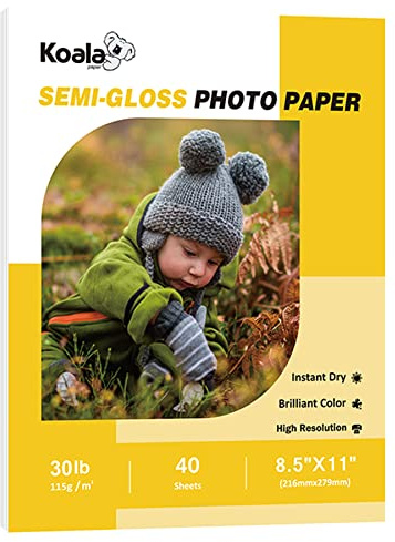 Koala Semi-Glossy Thin Inkjet Photo Paper 8.5x11 Inches 40 Sheets for Brochure Flyer 6 Mil Compatible with Inkjet Printer Use DYE INK 30LB