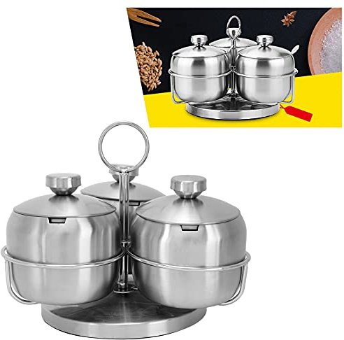 Juego de 3 botes giratorios para especias, 350 ml, con compartimento de soporte, carrusel giratorio con tapa y cuchara, almacenamiento de especias de cocina