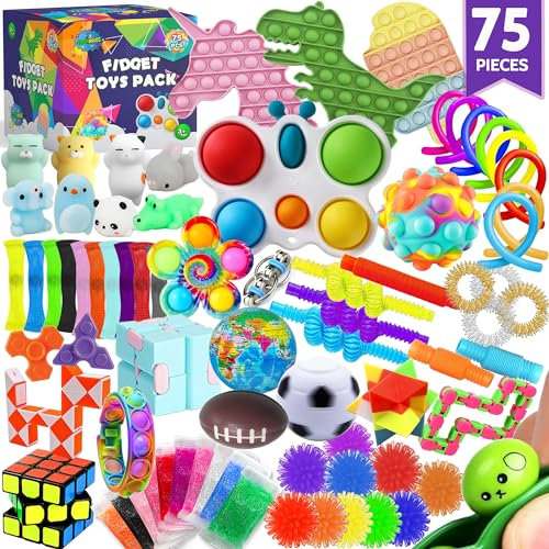 75 pcs Fidget Toys Kids Pack - Pinata Fillers, Party Bag Fillers, Classroom Prizes, Stress Relief Toys, Goodie Bag Fillers and Rewards for ADHD, Autism Bulk Fidgets Box Gifts, Toys for Boys and Girls