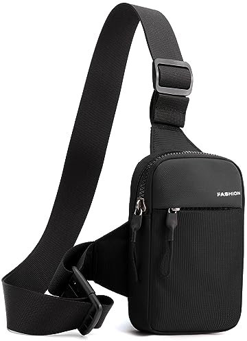 Sling Bag Brusttasche Klein Herren Damen Schultertasche Wasserdicht Schulter Umhängetasche Klein Crossbody Handytasche für Jungen und Mädchen die Outdoor Sportarten wandern (Schwarz)