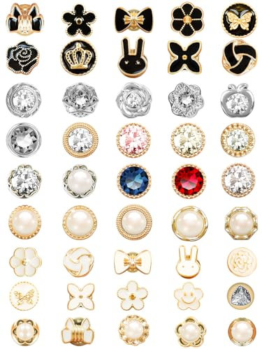 Furuising 45 Stück Damen Knöpfe Ohne Nähen,Abnehmbarer Kleidungsknöpfe,Broschen für Kleidung,Unsichtbare Brosche Knöpfe mit Aufbewahrungskoffer für Kleid Kleidung Hemd Pullover DIY Dekoration