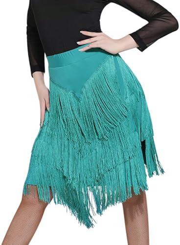 ELLYDOOR Jupe de danse à franges pour femme – Latin Salsa Tango Salle de bal – Mini jupe portefeuille sexy à franges
