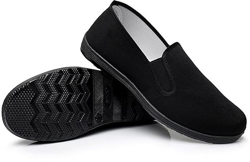 Chinese Style Slippers Kung Fu Martial Arts Tai Chi Shoes Rubber Sole Unisex All Black Size EU 44