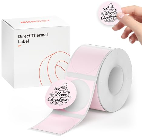 NIIMBOT Etiketter, självhäftande, kompatibla med NIIMBOTs termiska etikettskrivare B1/B21/B3S, termopapper för skola, hem, kontor, småföretag (rosa, runda, 26 x 26 mm)