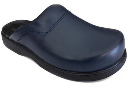 Terlik Sabo Classic ST048 Zuecos de Cuero Mules Zapatillas Zapatos Sabot, Hombre, Azul Marino, EU 43