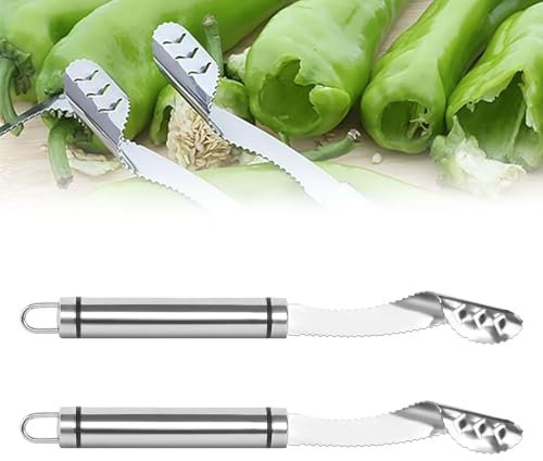 Corer per Peperoncino, 2 Pezzi Snocciolatore per Peperoni Deseeder in Acciaio Inox Peperoncino Remover Seghettato, Strumento di Rimozione dei Semi per Jalapenos Peperoncini Peperoncini