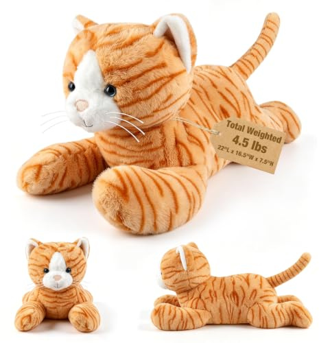 Bobbie & Laxi 25 & 4.5 lbs Cat Weighted Stuffed Animals for Comfort, Cuddly & Soft Kids' Plush Toy Pillows for Companion, Large Plushies with Removable Ceramsite Bag, Gifts for Adults, Kids