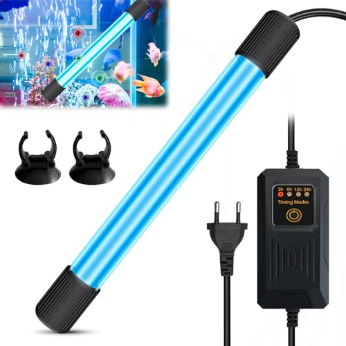 UV Aquarium Stérilisateur Lampe avec Minuterie, UV Submersible Lumière avec Ventouse, Lampe UV Anti-Bactéries, Lampe Stérilisatrice UV pour Nettoyer L'aquarium, Bocal à Poissons, L'étang (03)