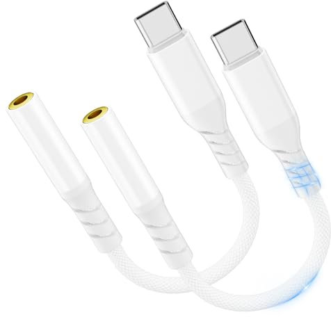 [MFi certificato] Confezione da 2 adattatori jack USB C a 3,5 mm, adattatore jack USB C, cavo da tipo C a AUX Dongle per iPhone16 15 iPad Huawei P70/P60 Samsung S24/23 Ultra/S23+/S22 Google Pixel 7/6