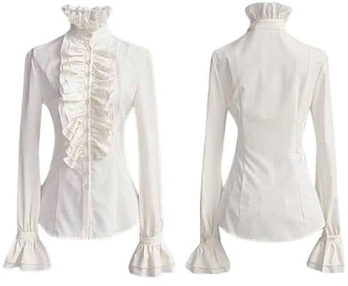 Générique Chemise Victorienne pour Femme Gothique Steampunk Chemisier à Volants Vintage Manches Longues Haut Blouse Chic et Élégant Renaissance (001 Blanc, L)