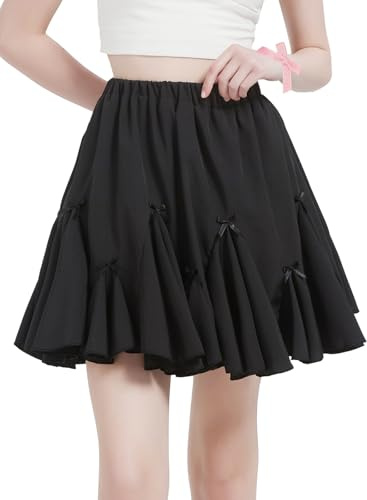 Monbessi Jupe Short Taille élastique pour Femme – Jupes Superposée Mignonne avec Nœud, Jupe à Volants, Jupe d'été pour Filles(M, Noir)